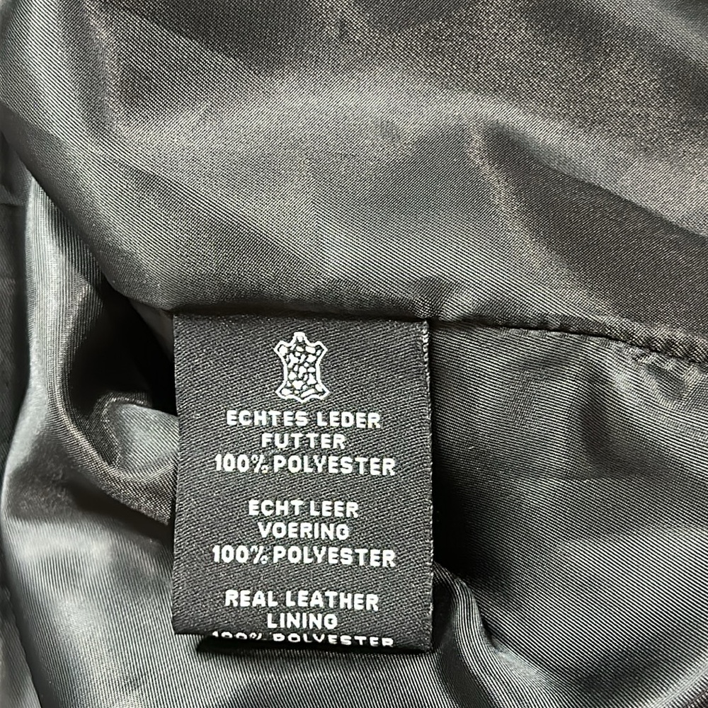 Black Leather Motorcycle Jacket with Asymmetrical Zipper - Picture 6 of 6